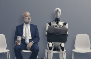 Photo: human and robot at job interview